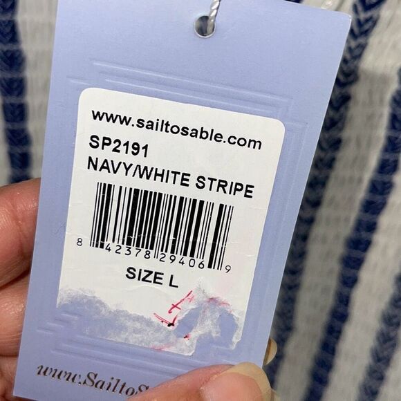 Sail to Sable STS Womens Striped Smocked Sleeveless Sundress Navy White Large NW - Picture 7 of 11
